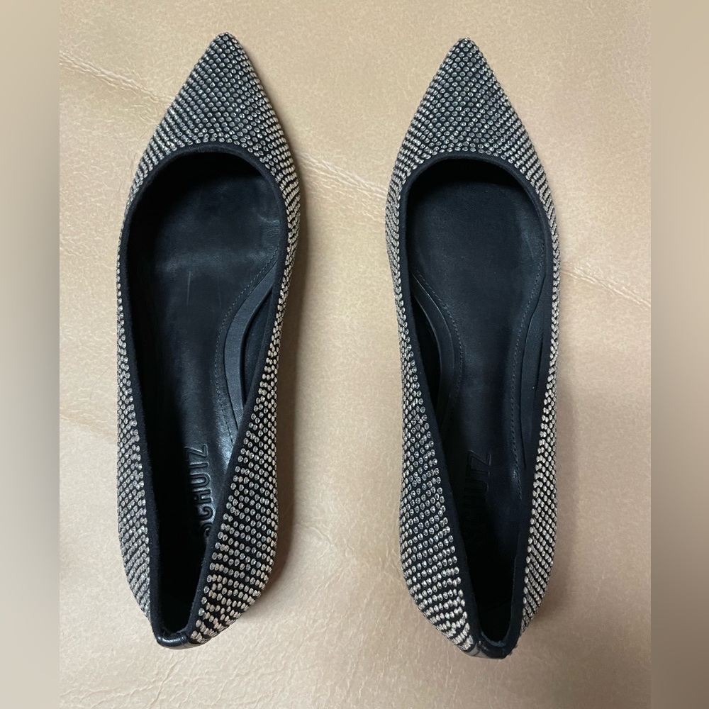 SCHUTZ Lyla Glam Flats crystal accents black leather